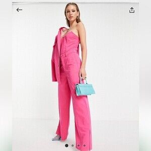 extro & vert slouchy wide leg pants with leg split in hot pink size 2